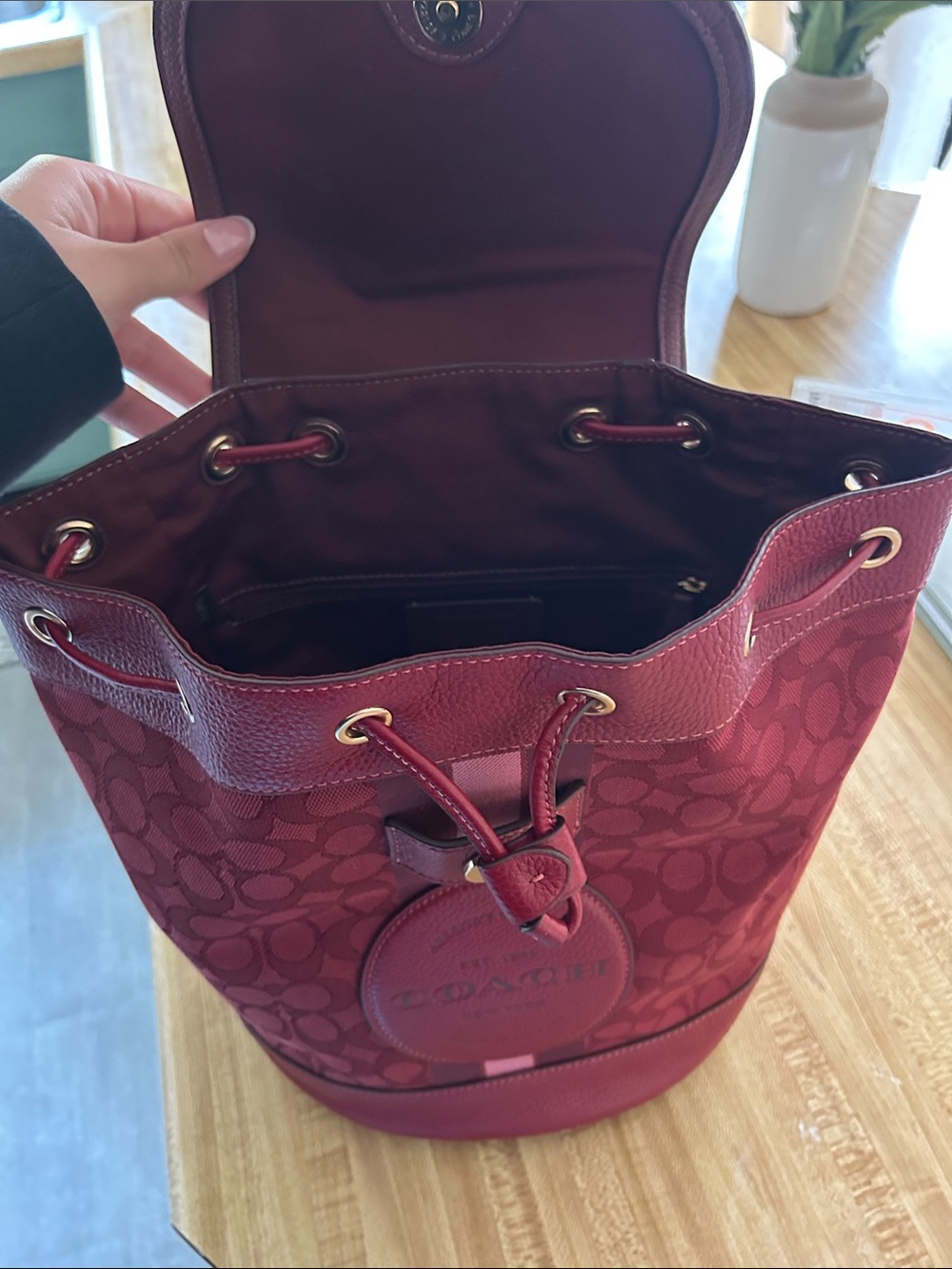 Coach Red Signature Drawstring Shoulder Bag - Picture 5 of 5